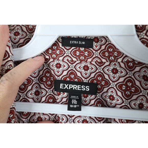 Express Mens 2XL XXL Extra Slim Geometric Tapestry Collared Button Shirt Cotton - Picture 7 of 12
